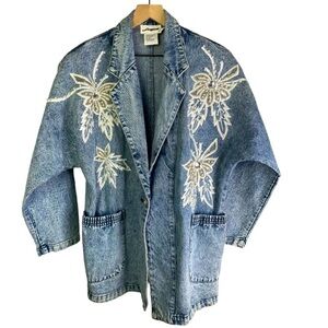 Vintage JenJen Women’s Oversized Bedazzled Jean Jacket